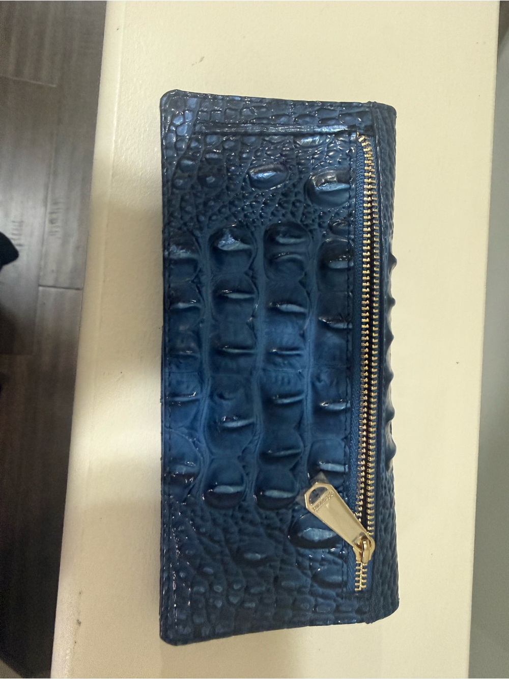 Brahmin Finley Deep Navy Croc-Embossed Tote with Matching Daisy pouch and wallet - Picture 9 of 15